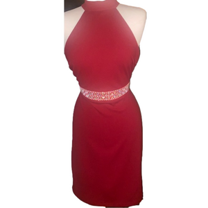 Rebecca B Elegant Midi Dress w/ AB Crystal Accent
